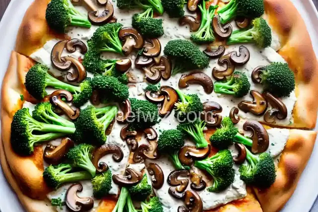 Fast and Easy Ricotta Cheese Pizza with Mushrooms, Broccoli, and Chicken
