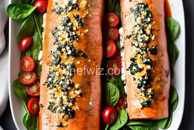 Feta, Spinach & Tomato Stuffed Salmon