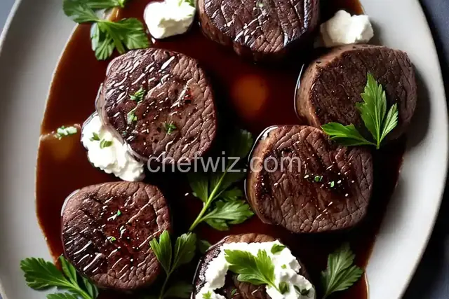 Filet Mignon with Balsamic Syrup and Goat Cheese