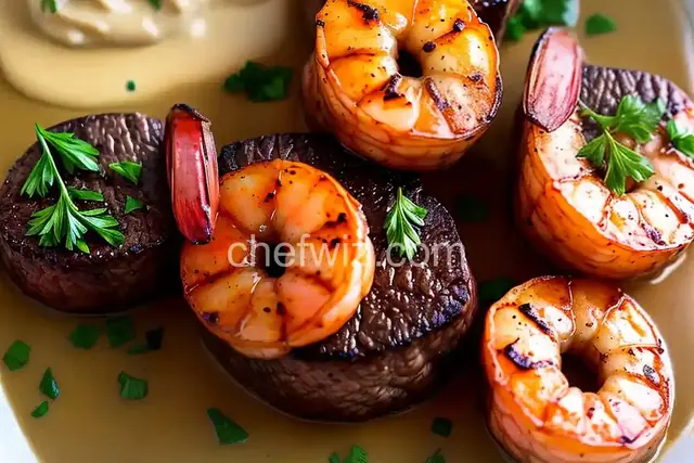 Filet Mignon with Garlic Shrimp Cream Sauce