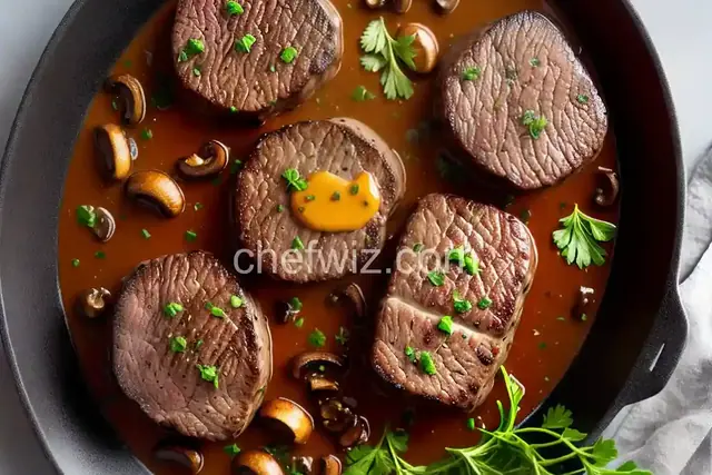 Filet Mignon with Mustard and Mushrooms