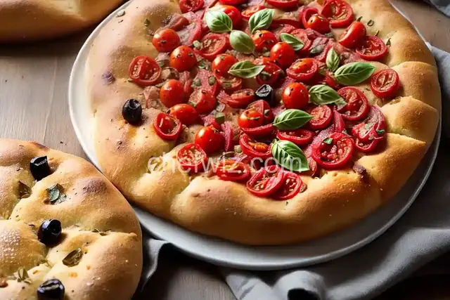 Focaccia Barese al Pomodoro e Olive (Homemade Italian Focaccia with Tomatoes and Olives)