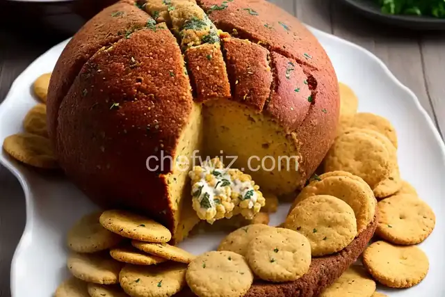 Football Cheeseball with Herbed Crackers