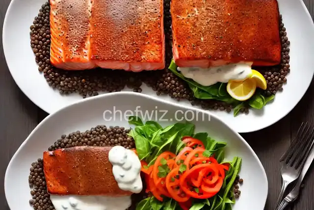 French in a Flash: Crispy Salmon with Lentils du Puy and Two-Mustard Crème Fraîche Recipe