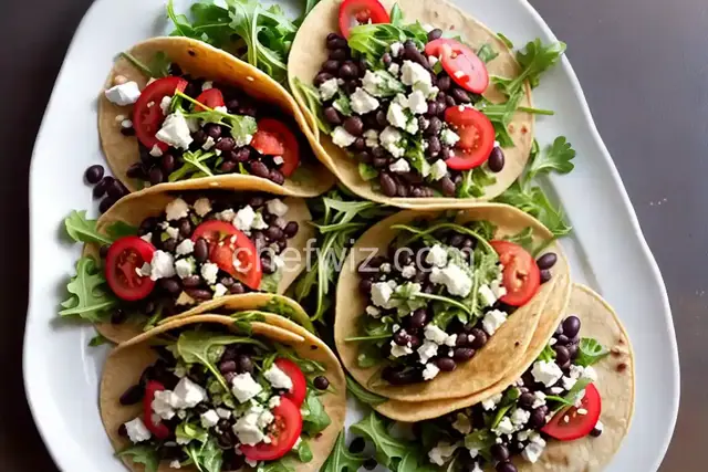 Fresh Arugula and Black Bean Tacos with Pickled Radish and Feta