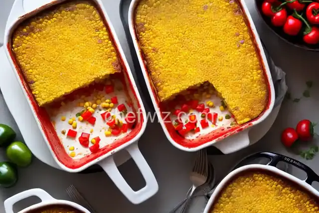 Fresh Corn Casserole with Red Bell Peppers and Jalapenos