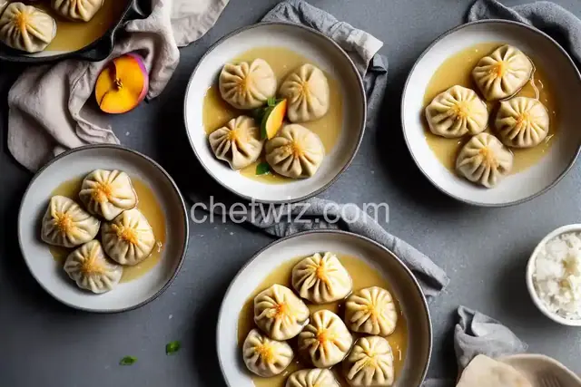 Fresh Peach Dumplings Served with Hard Sauce