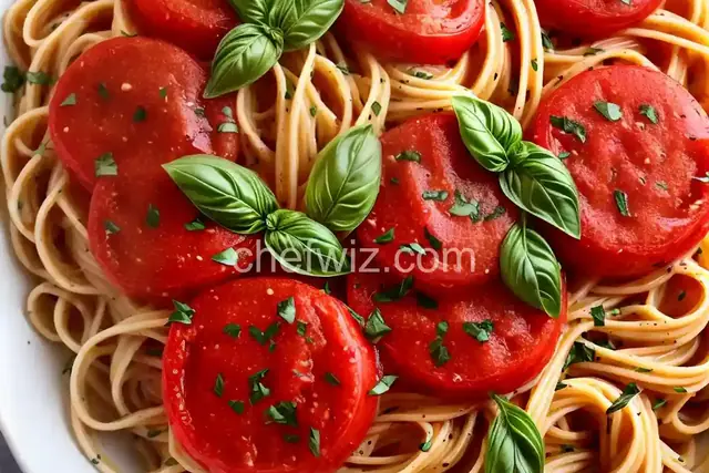 Fresh Tomato, Basil, and Garlic Sauce over Angel Hair Pasta