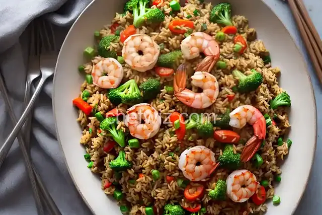 Fried Brown Rice with Shrimp and Vegetables