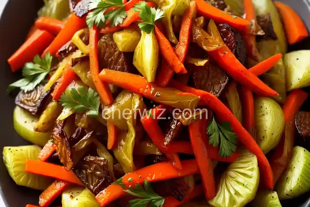 Fried cabbage with carrots and peppers