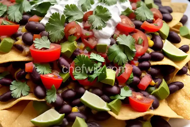 Fully Loaded Black Bean Nachos with Red and Green Salsas