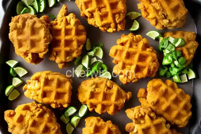 Fully Loaded Mexican Fried Chicken With Green Chili–Corn Waffles Recipe
