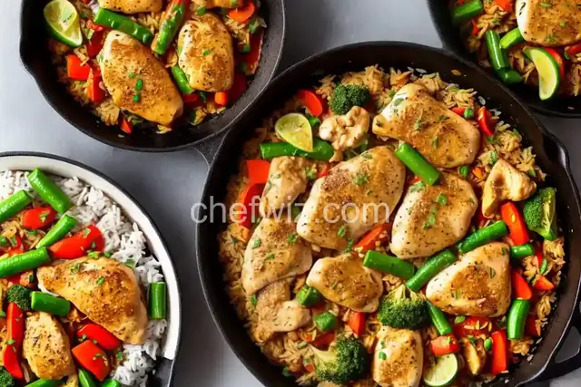 Garlic Chicken, Vegetable and Rice Skillet