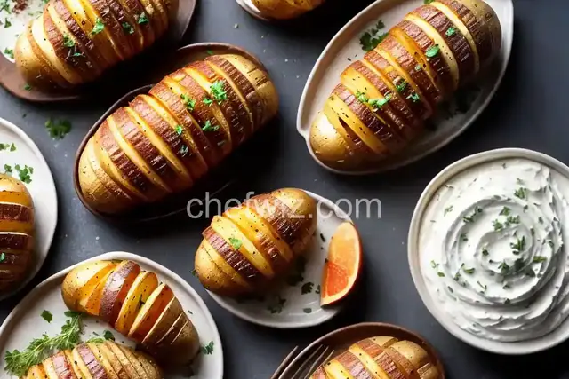 Garlic Hasselback Potatoes with Herbed Sour Cream