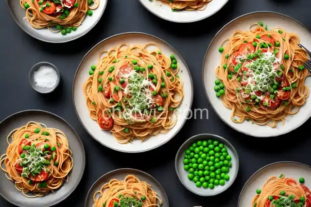 Garlic-Tomato Pasta with Peas