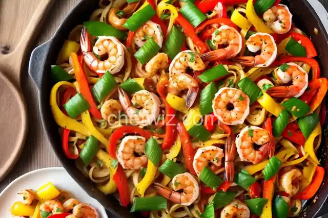 Garlicky Shrimp Primavera with Shishito Peppers