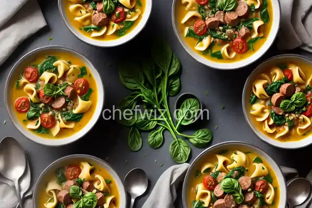 Garlicky Tortellini Soup With Sausage, Tomatoes, and Spinach