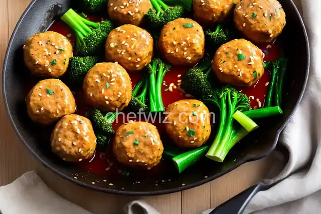 Ginger-Chicken Meatballs with Chinese Broccoli