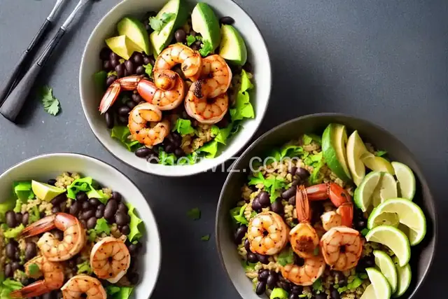 Grain Bowl with Blackened Shrimp, Avocado, and Black Beans