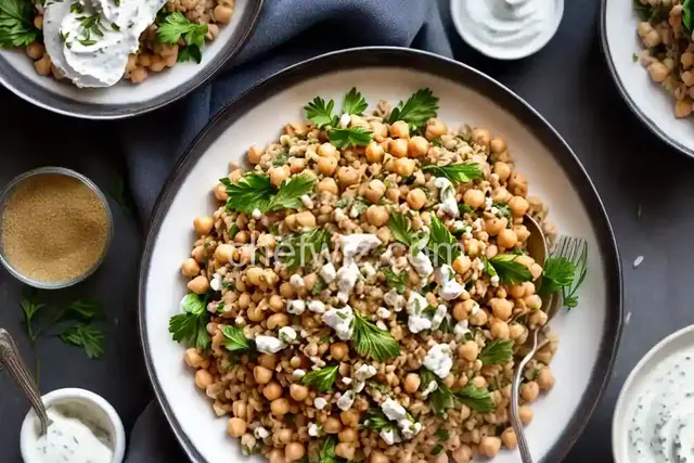 Greek Farro and Chickpea Salad with Herbed Yogurt