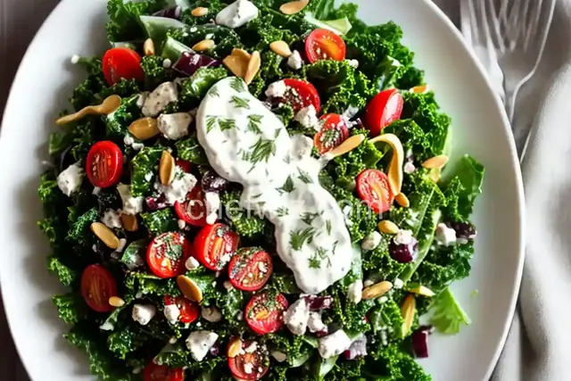 Greek Kale Salad with Creamy Tahini Dressing