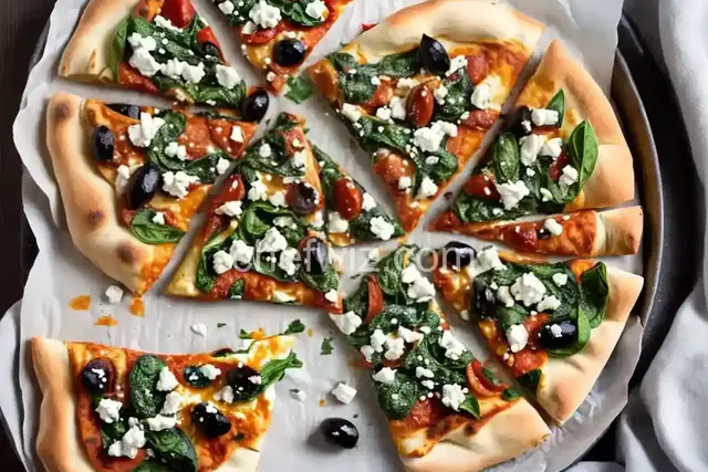 Greek Pizza with Spinach, Feta and Olives