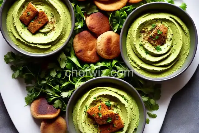 Green Hummus With Sizzled Dolmades