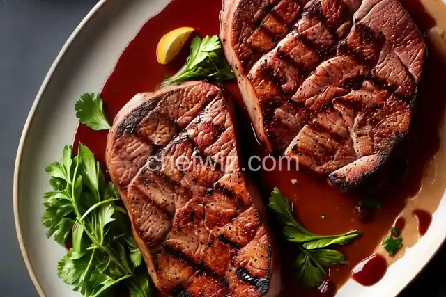 Grilled Berkshire Pork Chop with Merlot Sauce