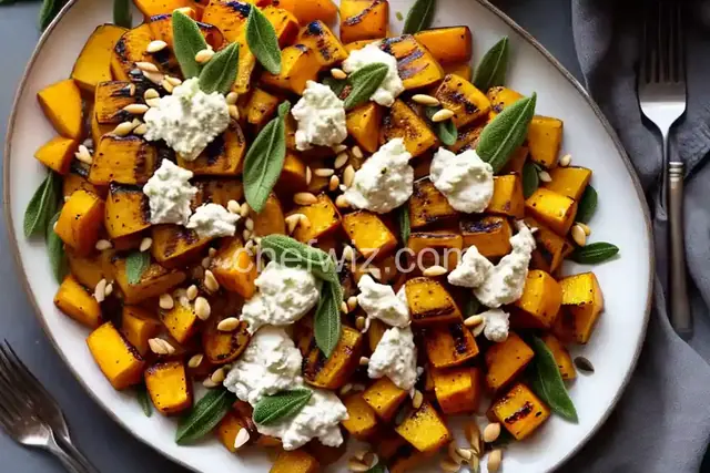 Grilled Butternut Squash With Fresh Ricotta, Pine Nuts, and Sage Recipe