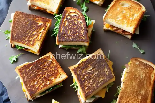 Grilled Cheese and Short Rib Sandwiches with Pickled Caramelized Onions and Arugula
