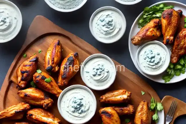 Grilled Chicken Wings with Spicy Chipotle Hot Sauce and Blue Cheese-Yogurt Dipping Sauce
