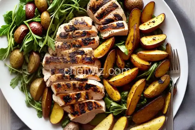 Grilled Chicken with Roasted Garlic-Oregano Vinaigrette and Grilled Fingerling Potatoes