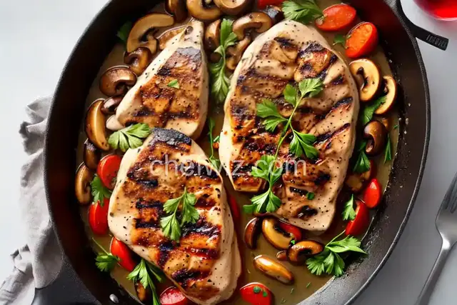 Grilled Chicken with White Wine Mushroom Sauce