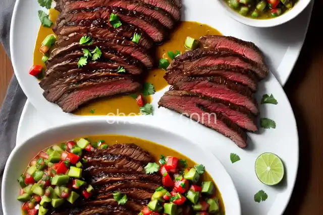 Grilled Chili Flank Steak with Chipotle-Tomatillo Salsa