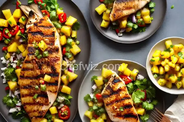 Grilled Fish on Pineapple Planks with Spicy Pineapple Salsa