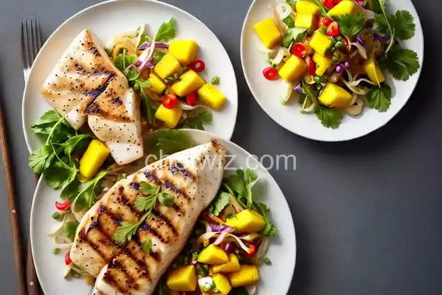 Grilled Halibut with Mango-Papaya Salad