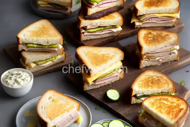 Grilled Ham, Cheese, and Pickle Sandwiches