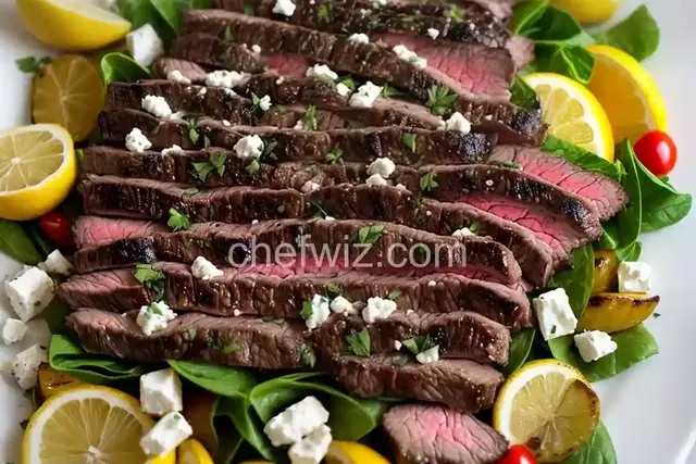 Grilled Herb Skirt Steak With Lemon-Feta Potatoes Recipe
