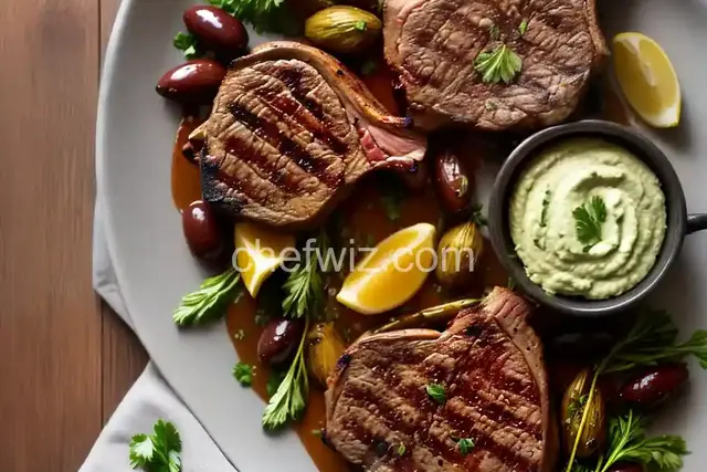 Grilled Lamb Chops with Artichoke Puree, Crispy Baby Artichokes and Cerignola Olive