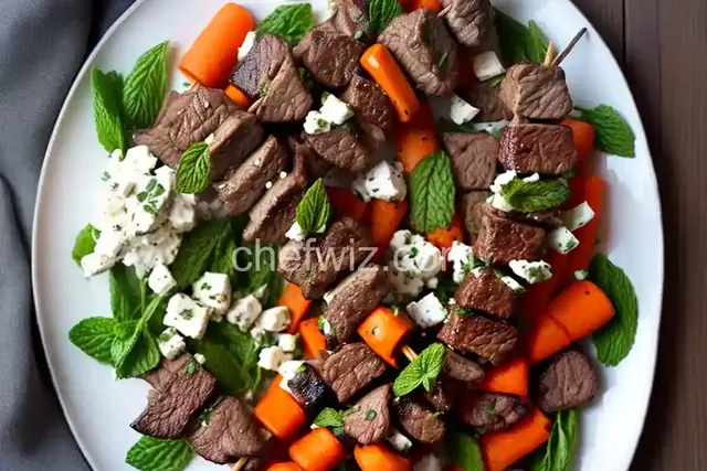 Grilled Lamb Skewers with Carrots, Feta, and Mint