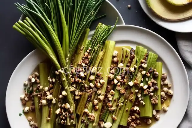 Grilled Leeks With Brown Butter and Spiced Hazelnuts
