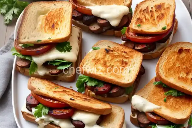 Grilled Merguez Sandwiches With Caramelized Onions, Manchego, and Harissa Mayonnaise Recipe