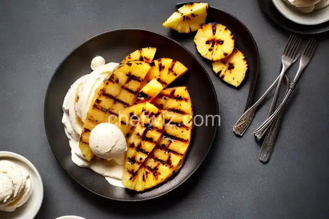 Grilled Pineapple with Vanilla Ice Cream And Rum Sauce