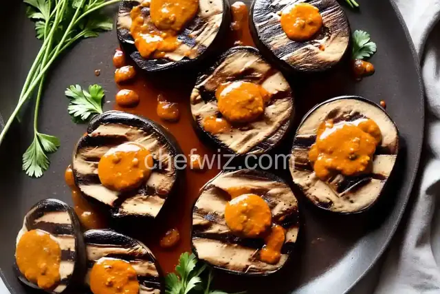 Grilled Portobello Mushrooms with Mashed Cannellini Beans and Harissa Sauce