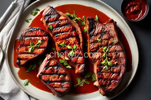 Grilled Ribeye (Rib) Pork Chops with Easy Spicy BBQ Sauce