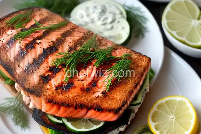 Grilled Salmon Sandwich with Dill Sauce