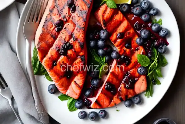 Grilled Salmon Steaks with Savory Blueberry Sauce