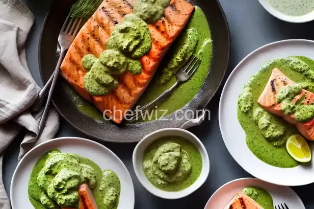 Grilled Salmon with Creamy Pesto Sauce