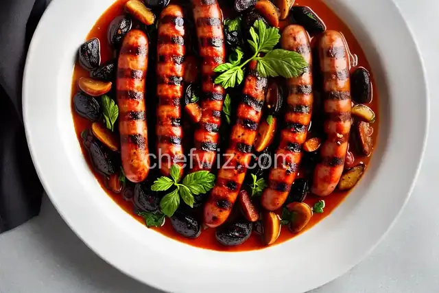 Grilled Sausages with Prunes and Bacon