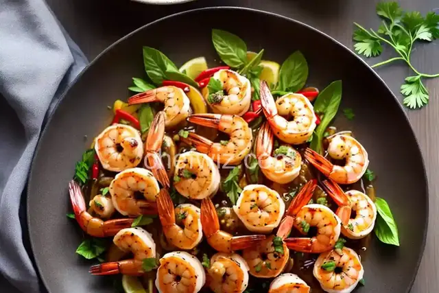 Grilled Shrimp Scampi Style with Soy Sauce, Fresh Ginger and Garlic